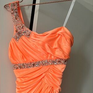 City Triangles Orange Asymmetrical Ruched Party Dress